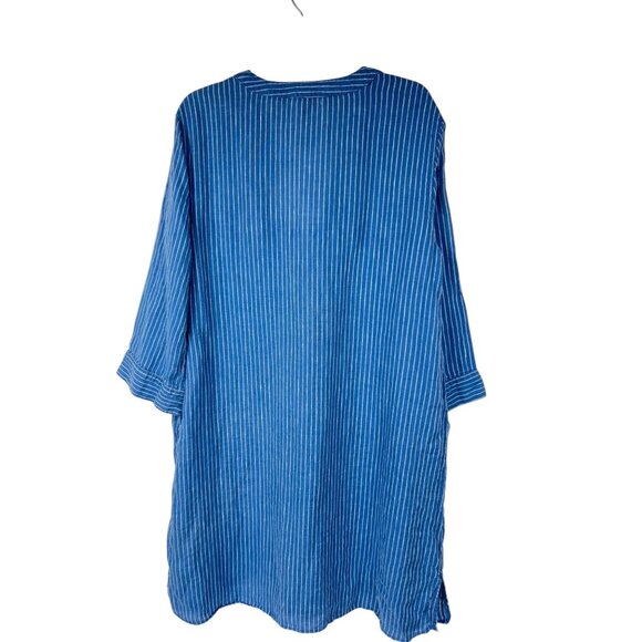 Garnet Hill Womens Blue & White Striped 100% Linen Tunic Dress V-Neck 3/4 Sleeve - Picture 11 of 15